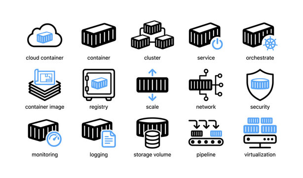Container infrastructure icons showing services and tools