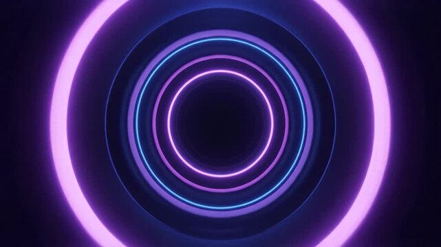 Seamless loop of abstract neon light tunnel with glowing blue and purple circles. Perfect for futuristic backgrounds, VJ loops, and modern digital projects.