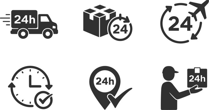Delivery Service Icons 24 Hour Shipping and Logistics