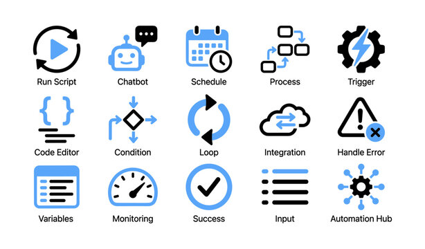Automation icons showing workflow actions in a white layout
