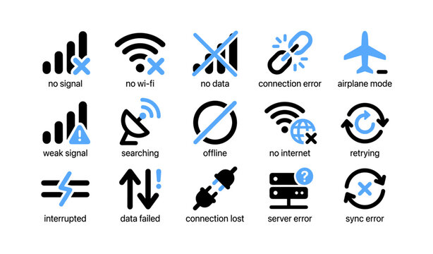 Connectivity icons showing error and offline on white background