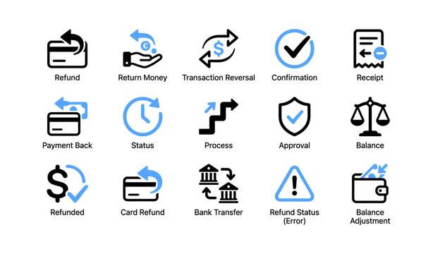 Payment and refund icons arranged in a white grid layout