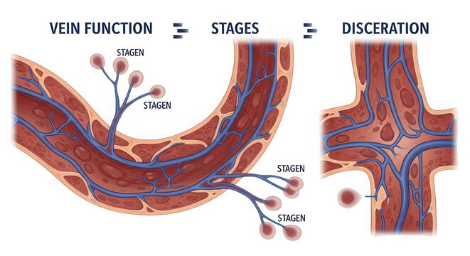 Medical illustration of blood vessel and capillary network isolated on transparent background