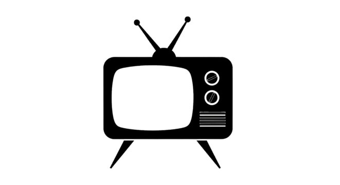 Vector illustration of vintage television icon with rabbit ear antennas on a transparent background