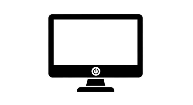 Vector illustration of computer monitor icon with power button symbol on a transparent background