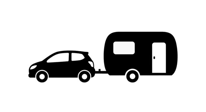 Vector illustration of car towing a caravan icon on a transparent background
