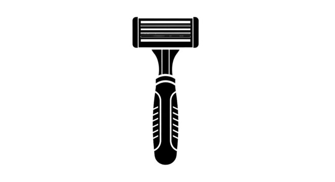 Vector illustration of black silhouette icon of a manual shaving razor with multiple blades on a transparent background