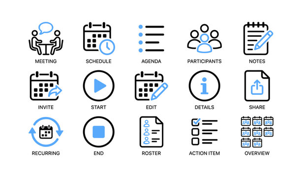 Meeting and scheduling icons showing calendar and notes