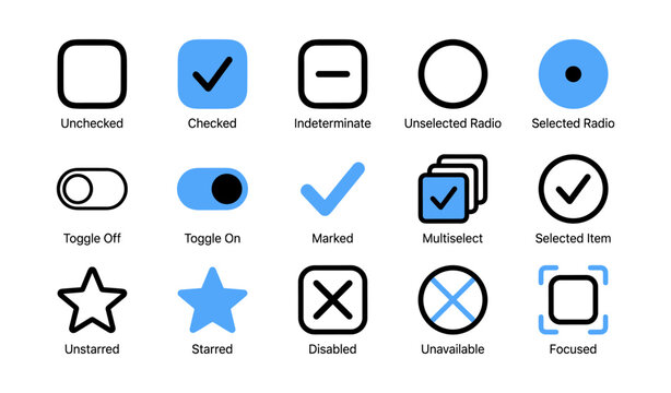 Selection control icons showing checkboxes toggles and states