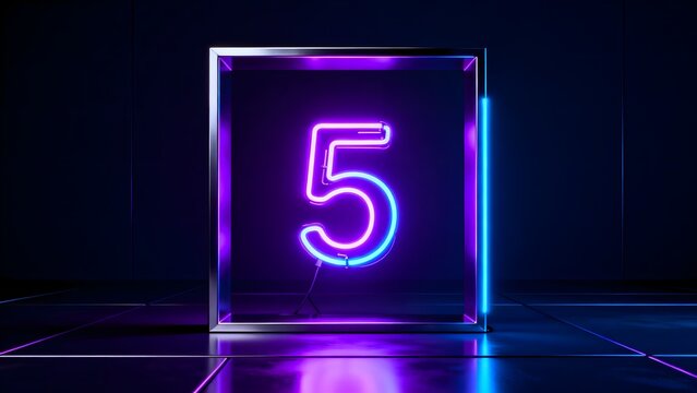 Neon number five in a frame