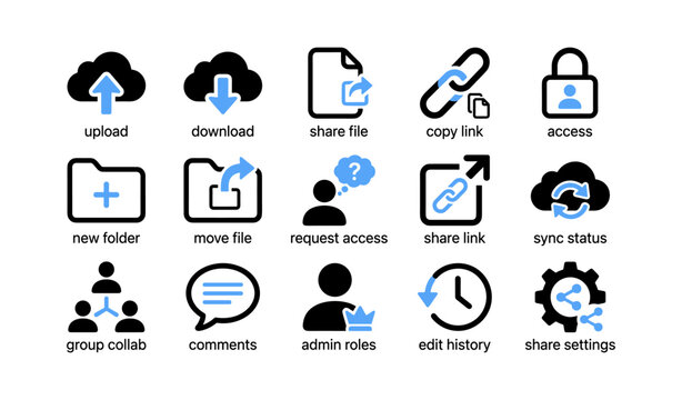 File sharing and collaboration icons arranged in grid layout