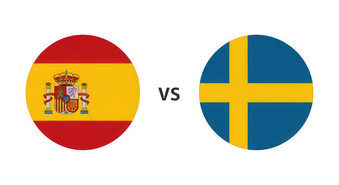 Spain versus Sweden round country flags competition icon isolated on transparent background
