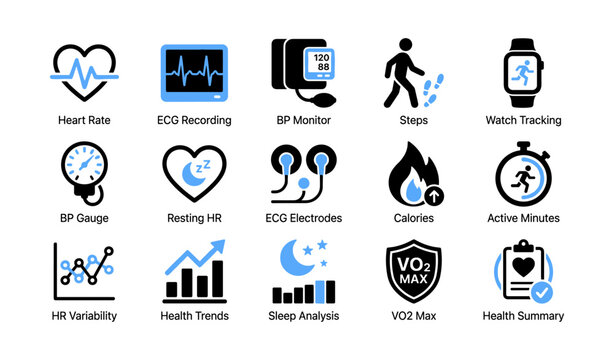 Health metric icons arranged in grid on white background