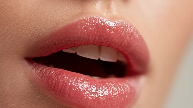 Beautiful Female Lips With Dermal Fillers Close-Up Beauty Portrait
