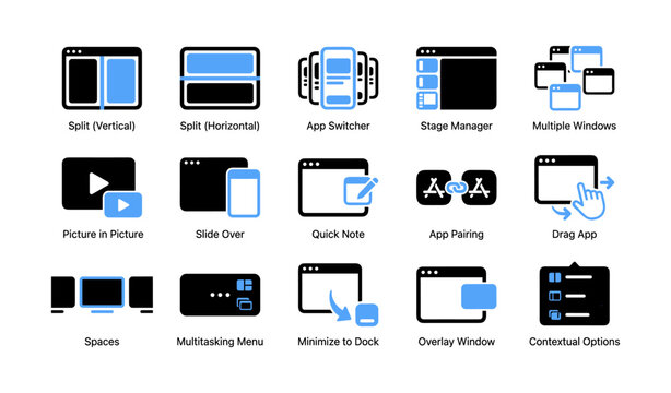 Window multitasking icons showing split view and app management