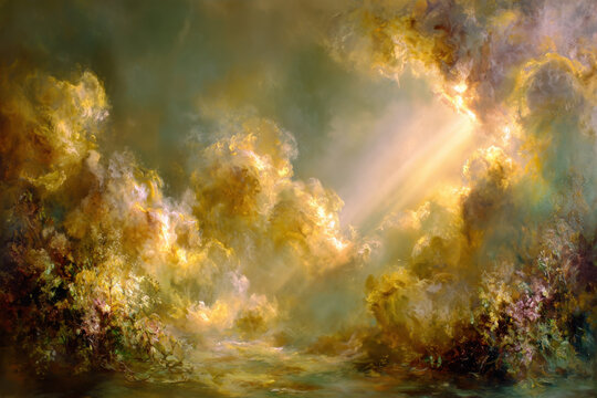 Studio Backdrop. Heavenly Dreamscape. Ethereal Clouds and Floral Fantasy.