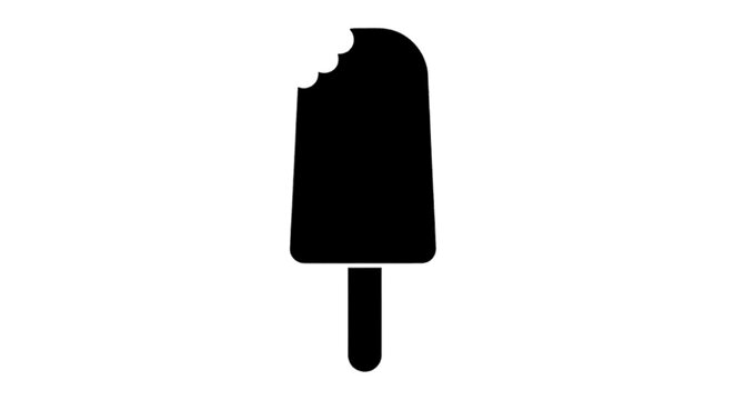 Minimal black silhouette icon, simple flat vector, bold black shape, no, no shading black silhouette icon of a bitten popsicle on a stick on a, flat icon style