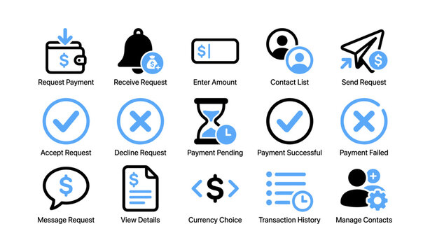 Payment request and status icons arranged in a grid