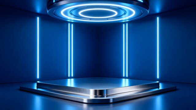 Futuristic neonlit stage platform