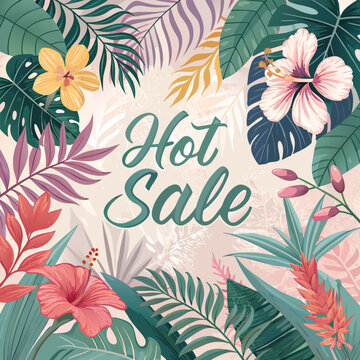 Soft pastel tropical floral hot sale banner tropical foliage pastel flowers cursive text floral vibrant greens