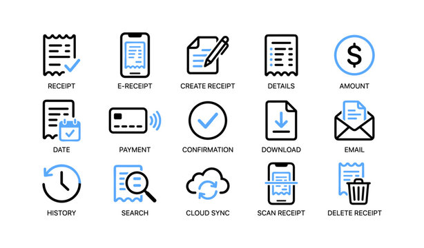 Receipt icons displaying receipt actions in grid layout