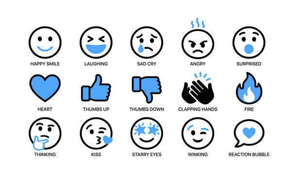 Emoji icons depicting facial reactions and interaction symbols