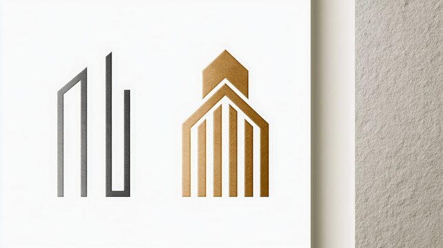 Building design concepts illustrating modern architecture and real estate development branding, showing abstract structure logos representing property and urban construction