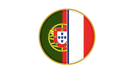 Obraz premium Portugal and France flags combined in a circle icon isolated on transparent background