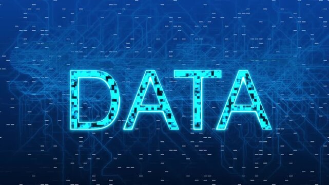 Data text tracks high volume computing system metrics on grid. Technical analytics graphics show big data database indexing. Motion graphics data text design.