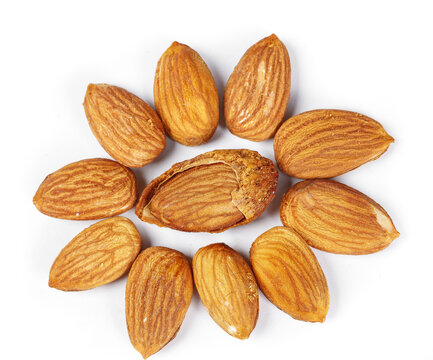 Peeled Almonds Healthy Nutty Snacks Arranged on White Background - Natural Organic Food