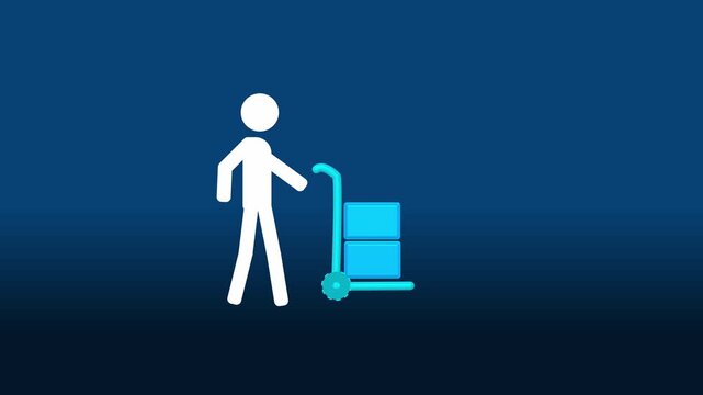 Worker icon represents commercial logistics freight delivery. Simple warehouse logistics symbol moves export supply cargo. Animation worker icon for shipping.