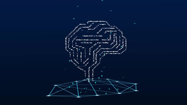 Neural network structures map robotic process automation data grid. Futuristic artificial intelligence graphics trace logic. Motion graphics neural network loop.