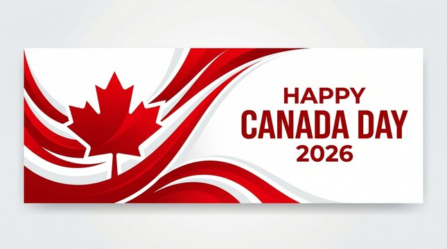 Red maple leaf icon with wavy lines for Canada Day celebration