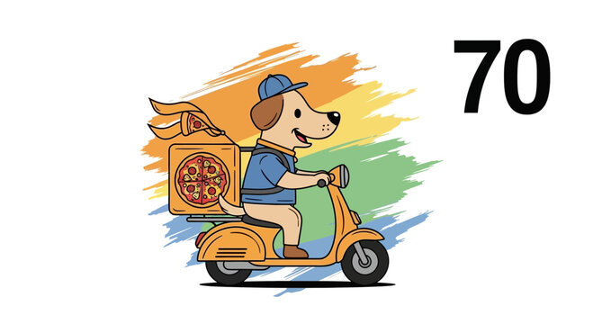 Cartoon Dog Pizza Delivery Driver on Scooter