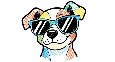 Naklejka premium Cool Dog Portrait with Sunglasses Sketch Illustration