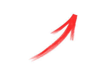 Hand-drawn red curved arrow pointing u right png, Minimalist crayon style sketch of a red arc indicator arrow, doodle illustration. © us studio
