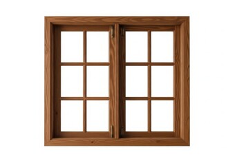 Fototapeta premium Classic wooden window frame with grid panes isolated on white background for architectural design