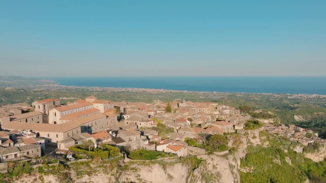 Aerial of Gerace the city of hundred churches in Calabria near the ocean