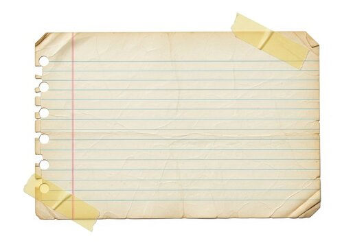 Vintage lined paper note with torn edges taped to surface for old school message or scrapbooking