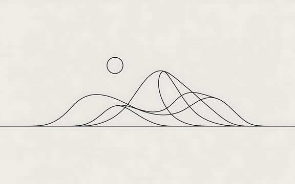 Gaussian curves overlayed mountain peaks with central circle isolated on a transparent background, bell curves