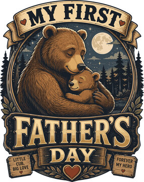 My First Father's Day design featuring a loving bear dad and cub.