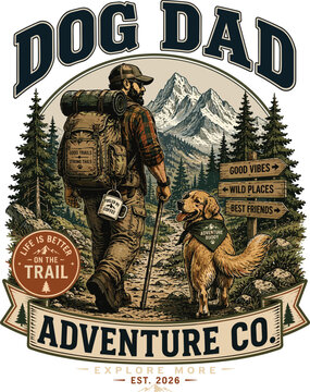 Dog Dad Adventure Co Hiking Dog Lover Father Design, Dog Dad Adventure Co design for hiking dads and dog lovers who explore trails with their best friend
