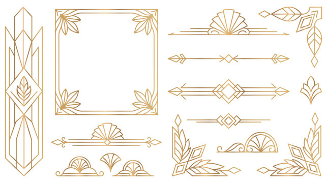 Art deco frames and borders luxurious golden ornament set.