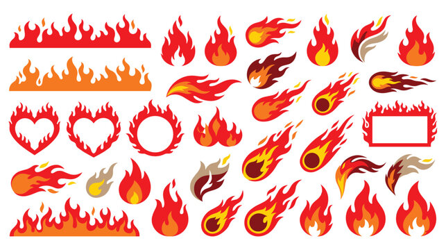 Hot fire flames and burning embers clip art set pack.
