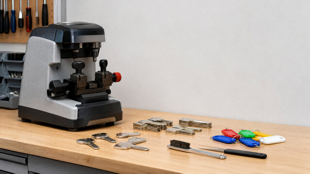 Key duplication machine bench with blank key tags