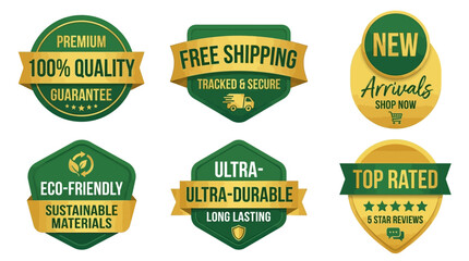 Fototapeta premium Set of premium quality guarantee, free shipping, new arrivals, eco-friendly, ultra-durable, and top rated badges for product sales and marketing