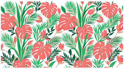 Tropical leaves and flowers seamless floral pattern art. © NAZMA