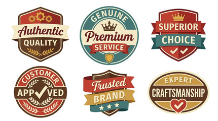 Obraz premium Assortment of classic emblem designs for certified quality and genuine service, ensuring customer approval and trusted branding and excellence