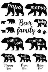 Black bear silhouettes with family member text and paw prints © Bappy