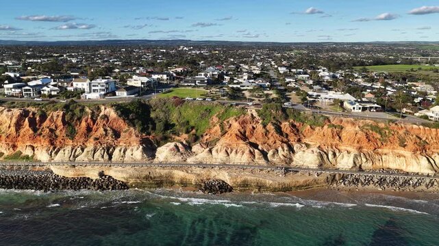 Christies Beach and O'Sullivan Beach, Adelaide, South Australia &ndash; 4K aerial drone footage of sandy coastline, coastal suburbs, waterfront house, cliffs, marina, boat ramp and seaside landscapes